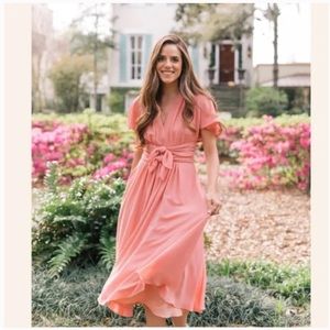 Gal Meets Glam | Dresses | Gal Meets Glam Jane Tie Waist Midi Dress Salmon  Color Bow Dress Pink | Poshmark